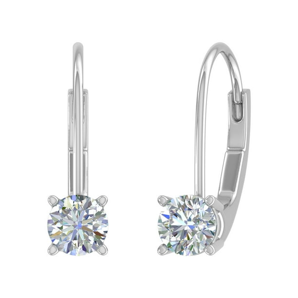 FINEROCK - 1/2 Carat Diamond Leverback Drop Earrings in 14K White Gold