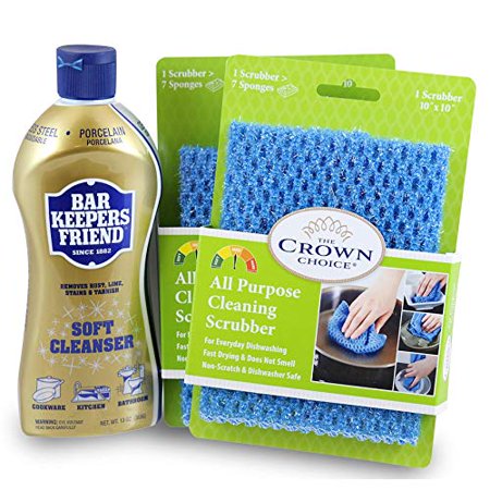 BAR KEEPERS FRIEND Soft Cleanser (13 OZ) with TWO All Purpose Scrubber