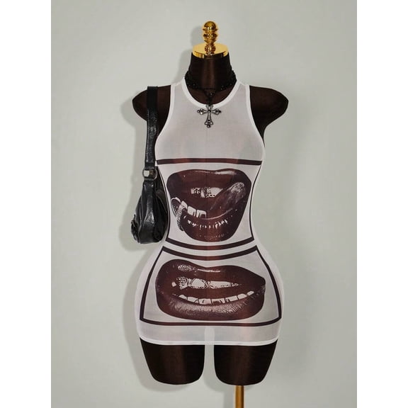 Graphic Print Sleeveless Bodycon Mini Dress