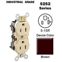 Leviton 5252 Duplex Receptacle Industrial Grade 5-15R 15A 125V BandS 8 Hole Feed-Thru Wired - Brown