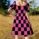 thumbnail image 5 of Vestido elegante de verano sin mangas con estampado de cuadros en negro y rosa para mujer, 5 of 7