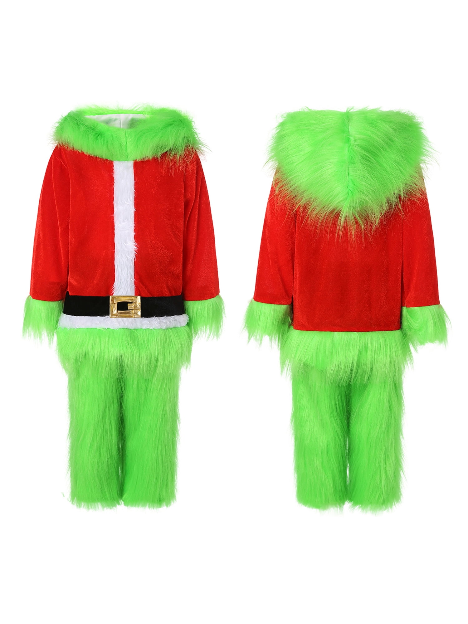 Kids Boys The Grinch Cosplay Costume Fancy Dress Christmas Mask&Jumpsuit Hoodies 