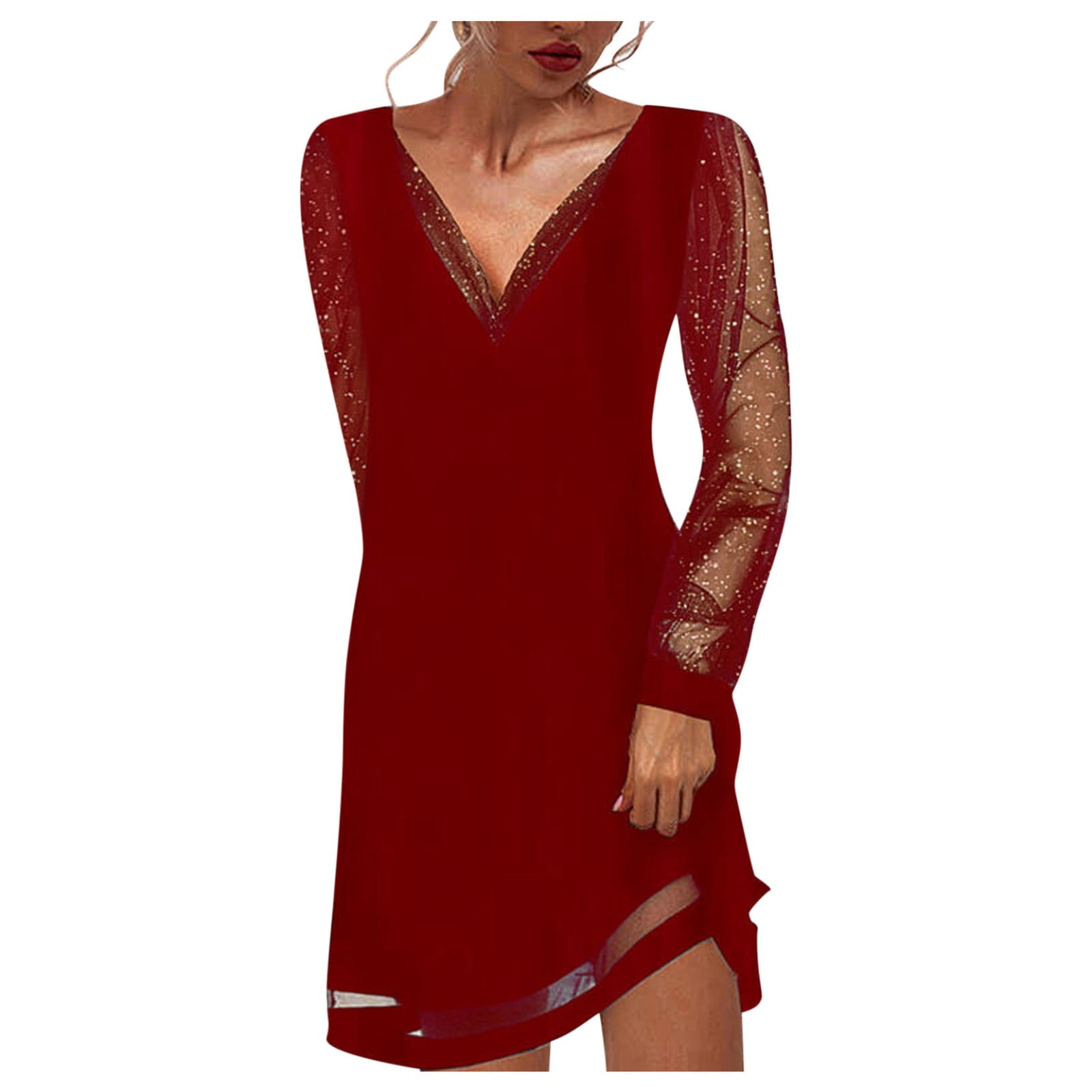 Women Fashion Solid Diamond-Studded Summer Wrap Dresses Mesh Long