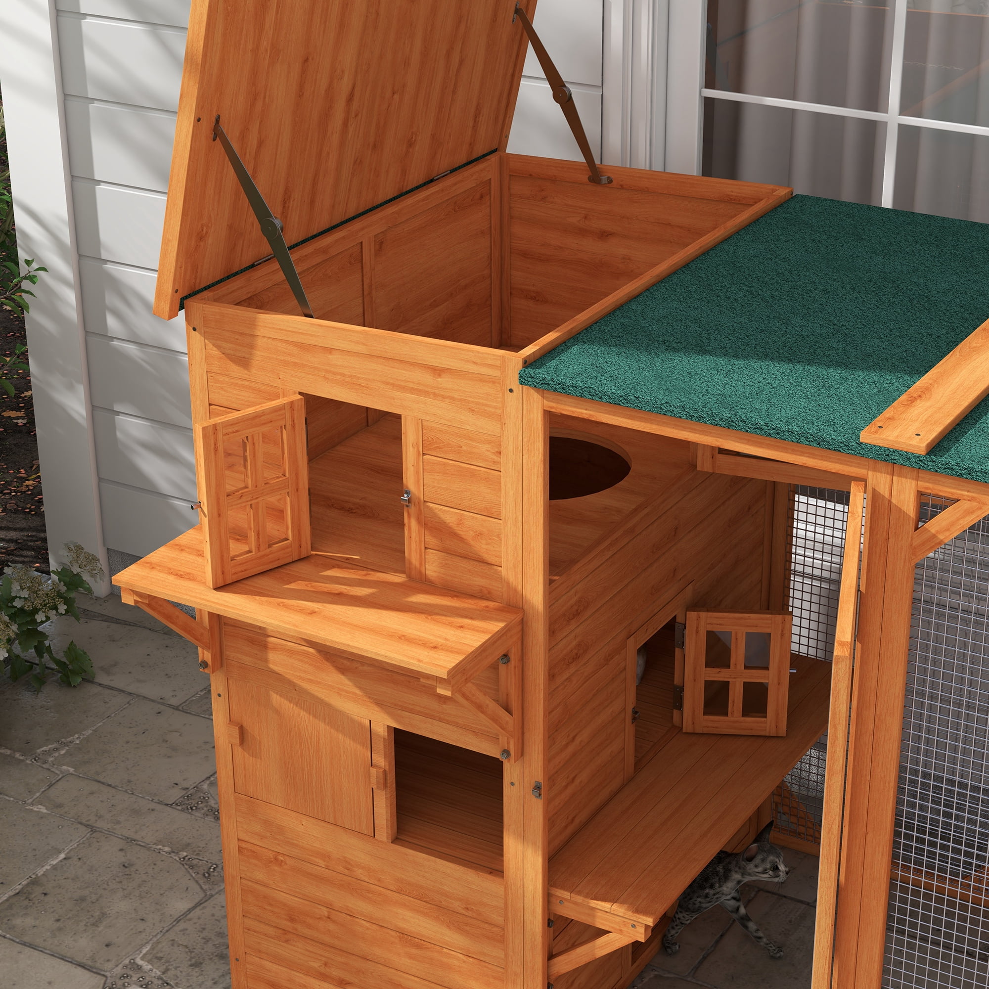 PawHut Catio Outdoor Cat Enclosure, Large Cat House for 3 Kitties, Orange