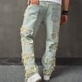 thumbnail image 3 of Reppunk Men's Vintage Pale Light Wash Heavy Frayed Ripped Straight Leg Jeans, Distressed Loose Stacked Denim Pants, Business Casual Versatile Office Daily Commute Trousers, 3 of 10