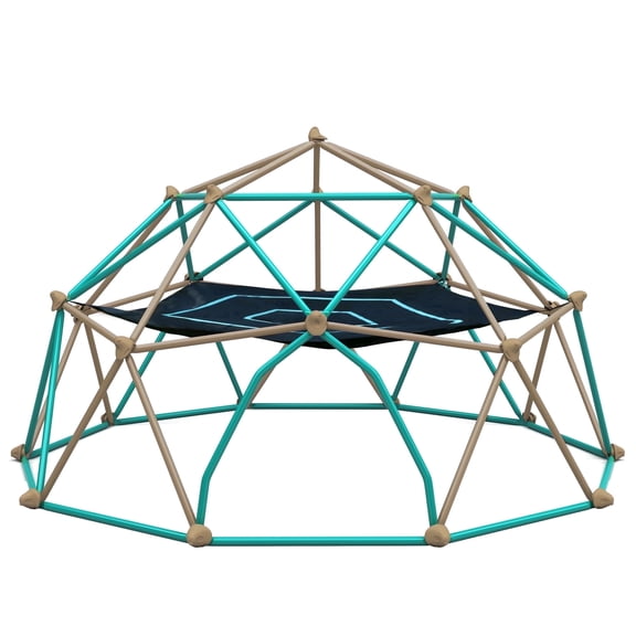 Kdymod 12FT Climbing Dome for Kids with Hammock,Geometric Dome Climber Jungle Gym Supports 1000 LBS, Outdoor Backyard Play for Kids 3-10 Years Old, Easy Assembly with Climbing Grips,Green,Grey
