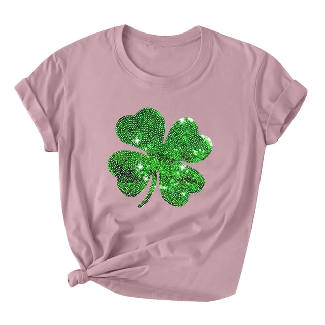 Besolor T-Shirts de la Saint-Patrick pour Femmes, Col Rond, Manches Courtes, T-Shirts Basiques, T-Shirts Graphiques Shamrock, Hauts de Festival