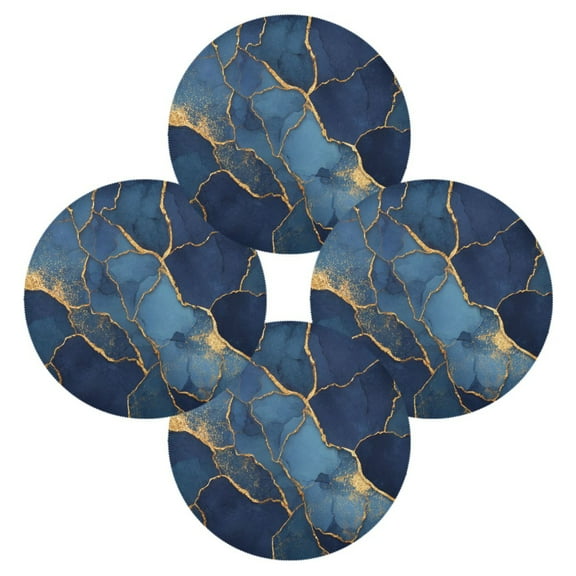 Round Placemats Set of 4 Heat Resistant Washable Kitchen Table Decorations 15.4in Dark Blue Marble Veins