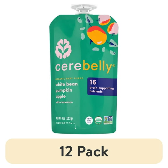 (12 pack) Cerebelly Organic Stage 2 White Bean Pumpkin Apple Baby Food, 4 oz Puree