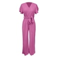 thumbnail image 4 of SRZYMJ Jumpsuit for Women Stylish Women's V Neck Belted Waist Long Romper Casual Outfit For Spring Summer Fall Season, 4 of 4