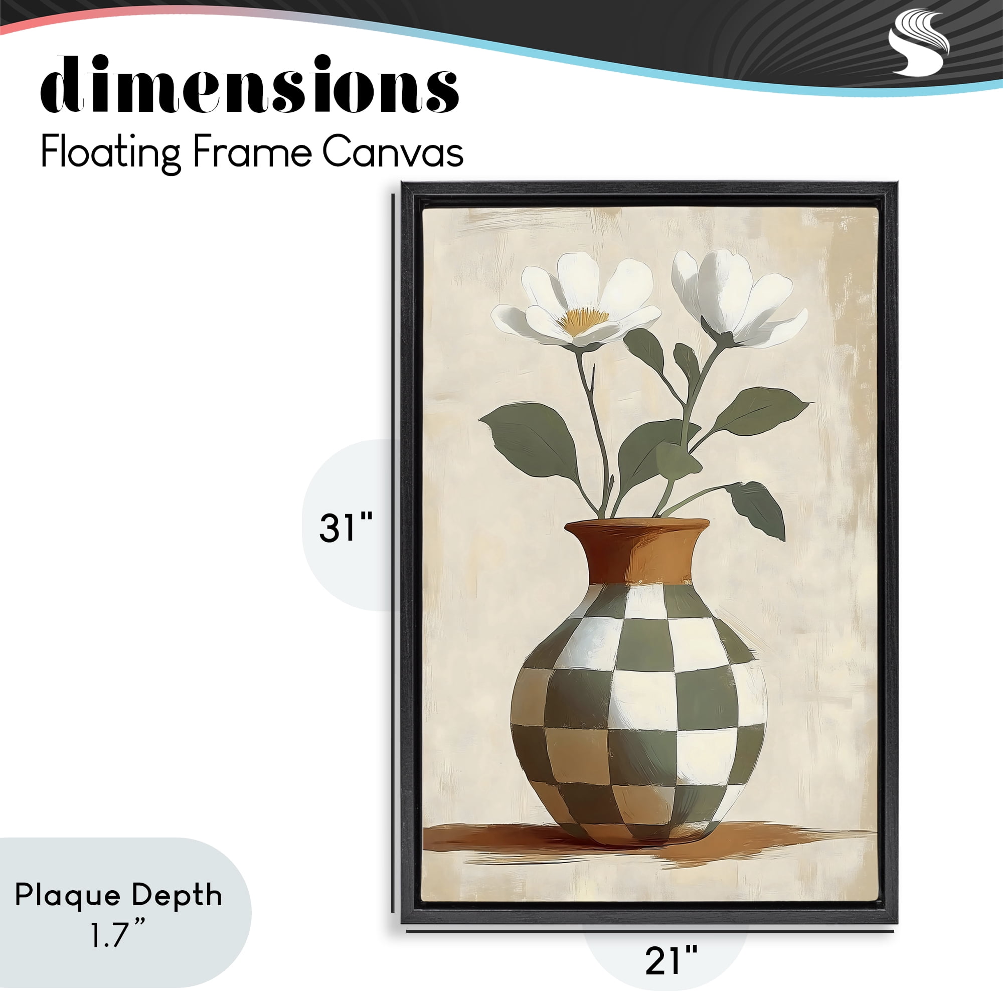 Stupell Industries Checkboard Green Flower Vase Black Framed Floater Canvas Wall Art, design by Creative Studio
