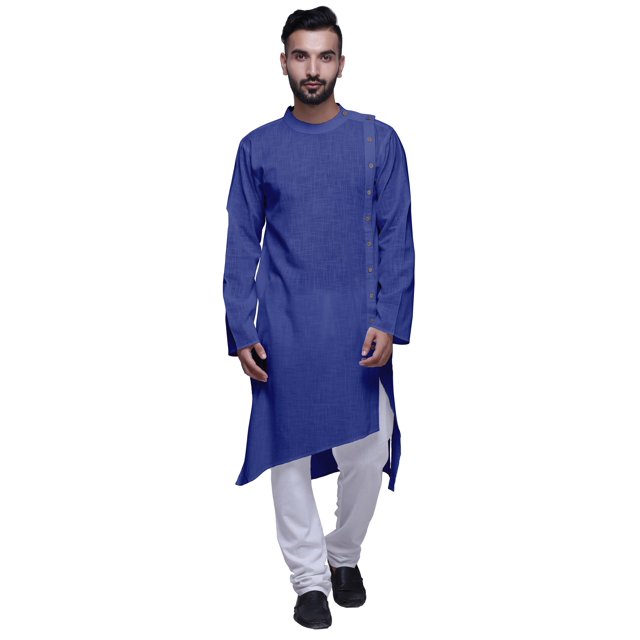 Atasi Long Sleeve MensKurtaSolid Satin Slub Mens LongKurtaShirt-Large