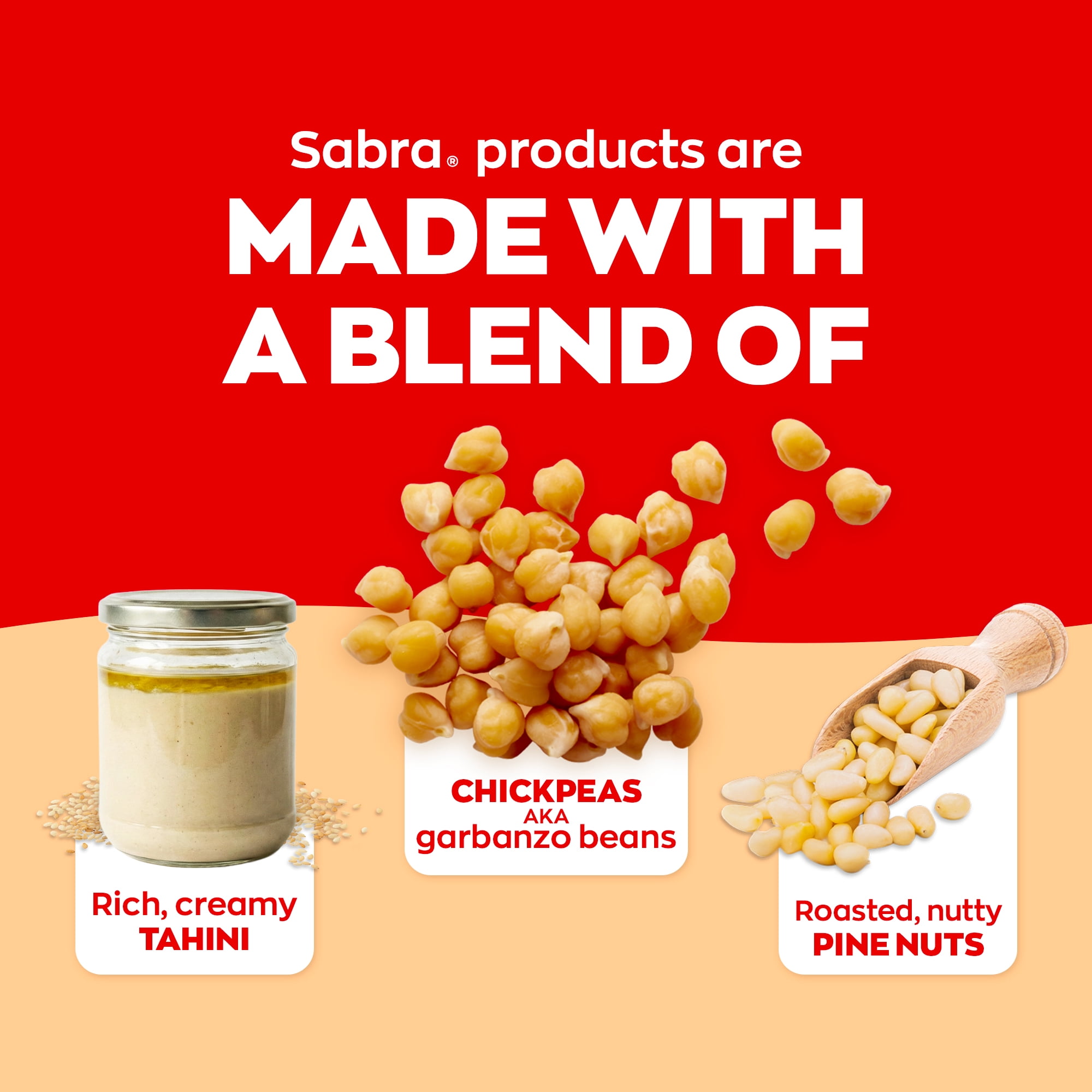 Sabra Roasted Pine Nut Fresh Hummus Dip, Non-GMO, Gluten Free, Vegan Hummus Spread, 8oz Tub