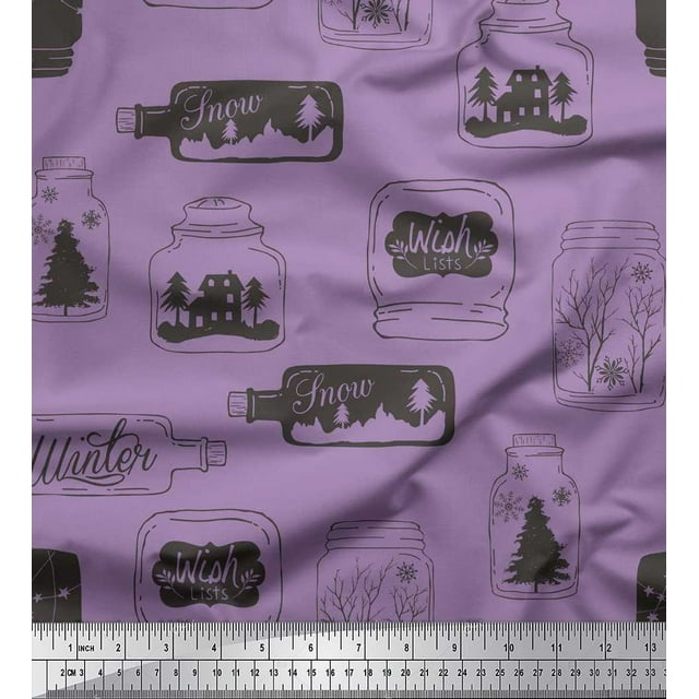 Soimoi Poly Georgette Fabric Tree,Jar & Bottle Vintage Print Sewing Fabric Yard 52 Inch Wide