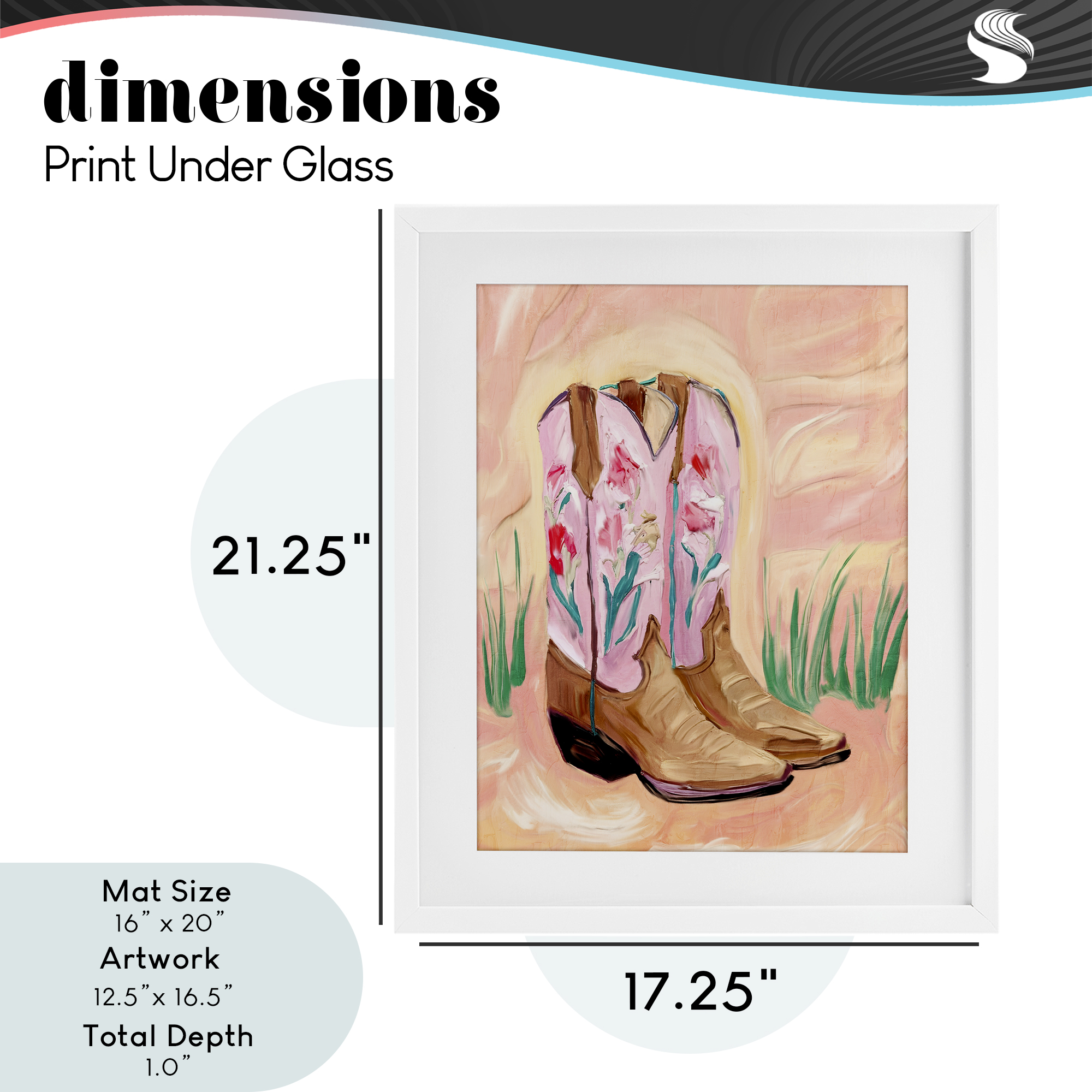 Floral Pinks Boots White Framed Print Under Glass, design by Kim Allen