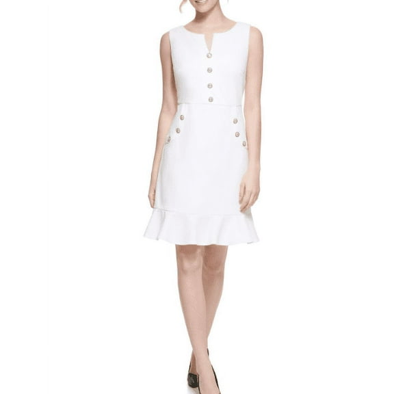 KARL LAGERFELD PARIS Women's Ivory Scuba Crepe A-Line Dress, 2