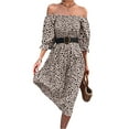 thumbnail image 2 of Seyurigaoka Women Summer Casual Plus Size Dress, Spots Print U-Neck Elbow Sleeve Close-Fitting One-Piece, 2 of 7