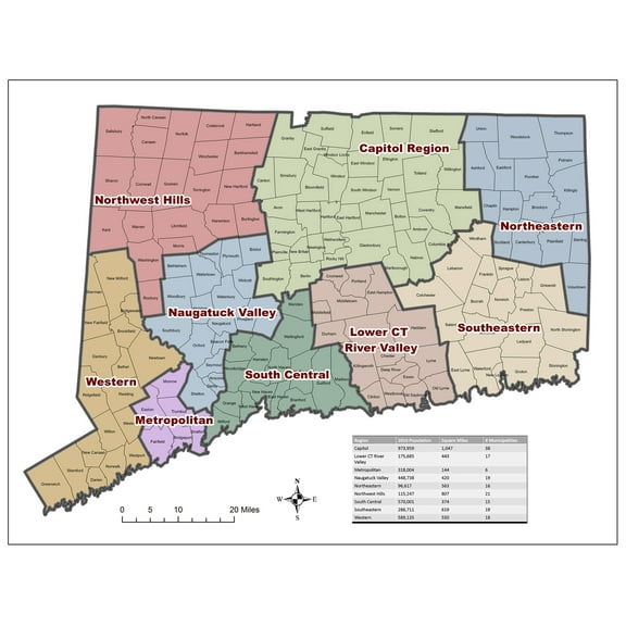 24"x32" Map of Connecticut with Counties and Towns 【Photo Paper】