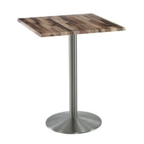Holland 42" Stainless Round Base Square Table in 30" Rustic Top