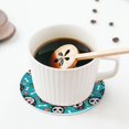 thumbnail image 5 of Lsque Skull Cat Pattern 4" Drink Coasters Set of 4, PVC Leather Absorbent Coasters, Table Coaster Set Decorative Coffee Cup Coasters Housewarming Gift -Round Shape, 5 of 6