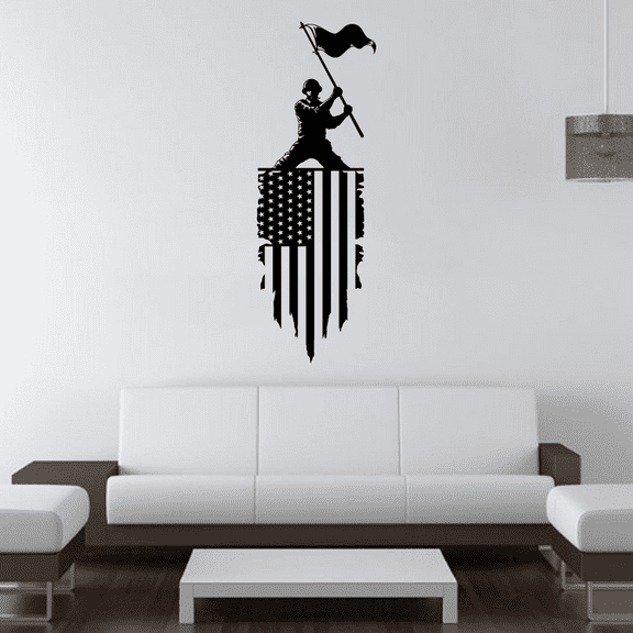 American Flag American Soldier Soldiers Troops Heroes U.S. Soldier Silhouette Vinyl Wall Art Sticker Wall Decal for Home House Room Bedroom Kids Room Play Area Wall Design Décor Size (30x22 inch)