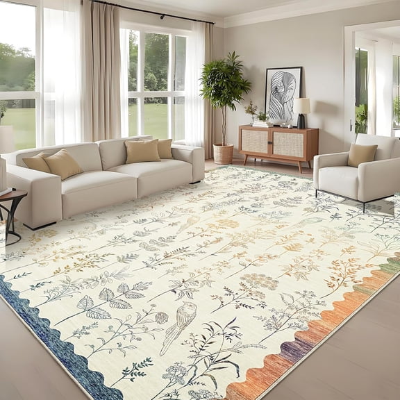 Memoryfield Floral Area Rugs 8' x 10' Washable, Modern Accent Carpet Indoor Mat, Stain-Resistant Floral Throw Rugs, Easy to Clean, Ideal for Bedroom, Living Room, Multicolor
