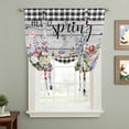 thumbnail image 2 of Spring Flowers Tie Up Curtains 45 Inches Long, Kitchen Window Curtains Over Sink, Farmhouse Black Plaid Wood Grain Small Window Curtains Shade Balloon Curtains Valances for Bedroom/Cafe 34"x45", 2 of 8