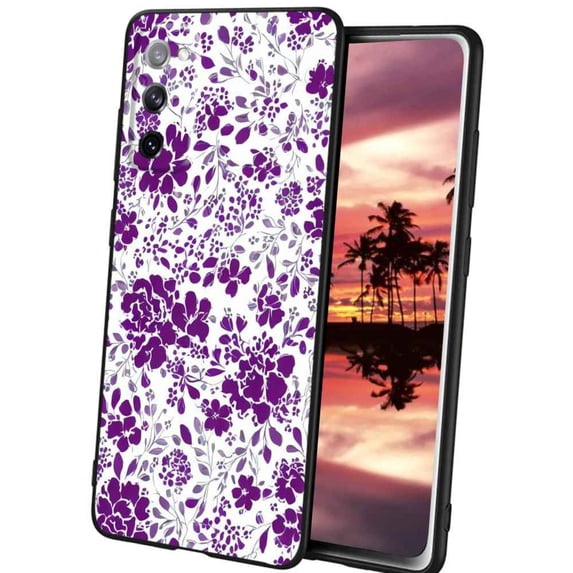 Compatible with Samsung Galaxy S20 Phone Case, Purple-Floral-4 Case Men Women, Flexible Silicone Shockproof Case for Samsung Galaxy S20