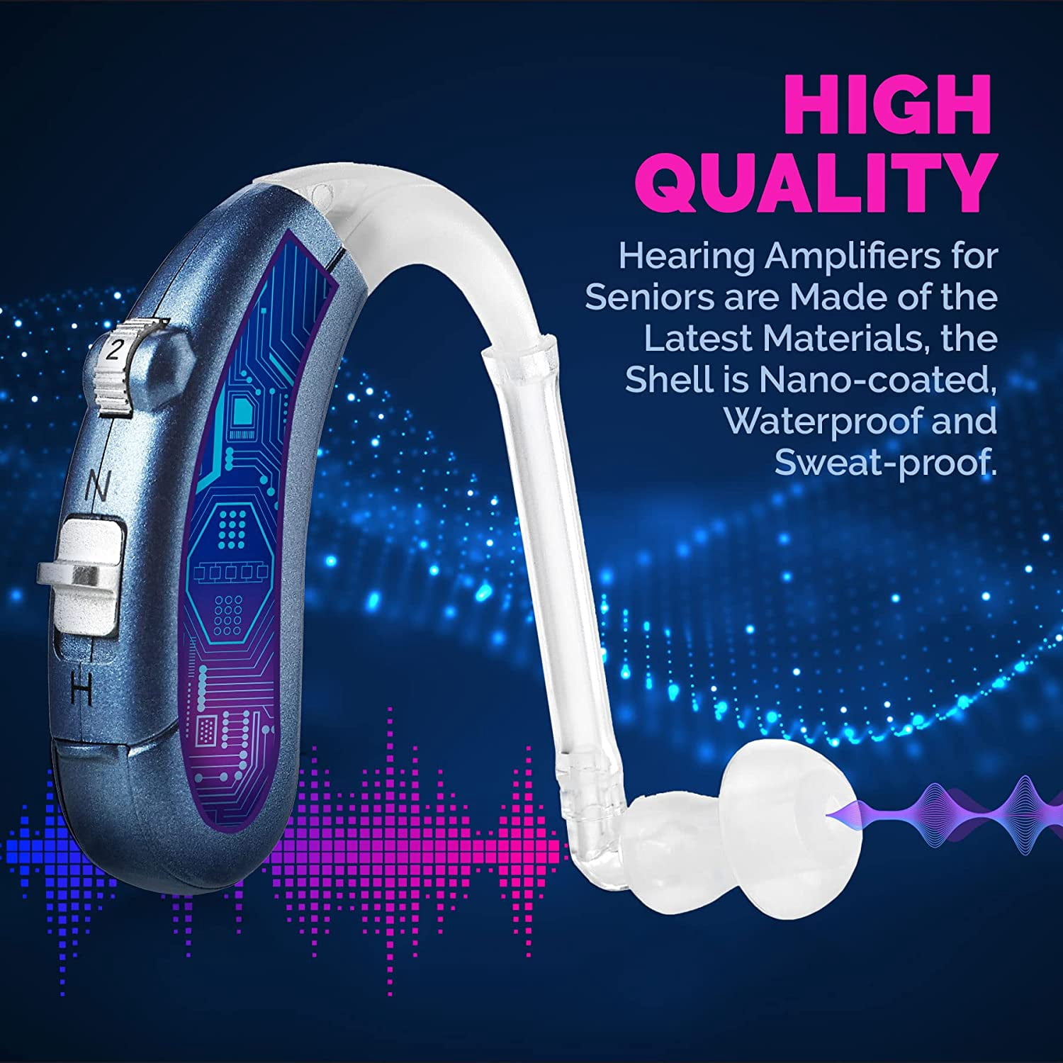 MEDca Digital Hearing Amplifier Pair - Rechargeable - Behind-The-Ear for Adults - Blue