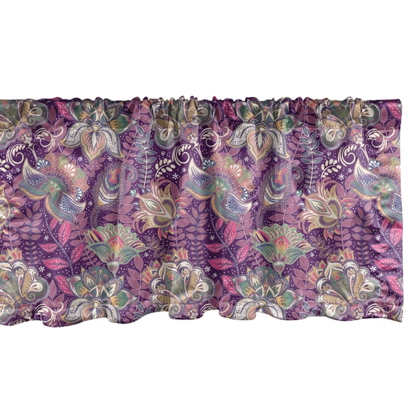 Ambesonne Floral Window Valance, Flowers and Mandala Art, 54" X 18", Mauve Green