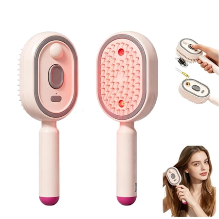 ACDANC Electric Spray Air Cushion Massage Comb Electric Steaming Hair Brush for Cleaning Knotted Hair Oil Atomization Reduce Frizz Nourishes Hairs Straight Curly Thick Hair (Pink)