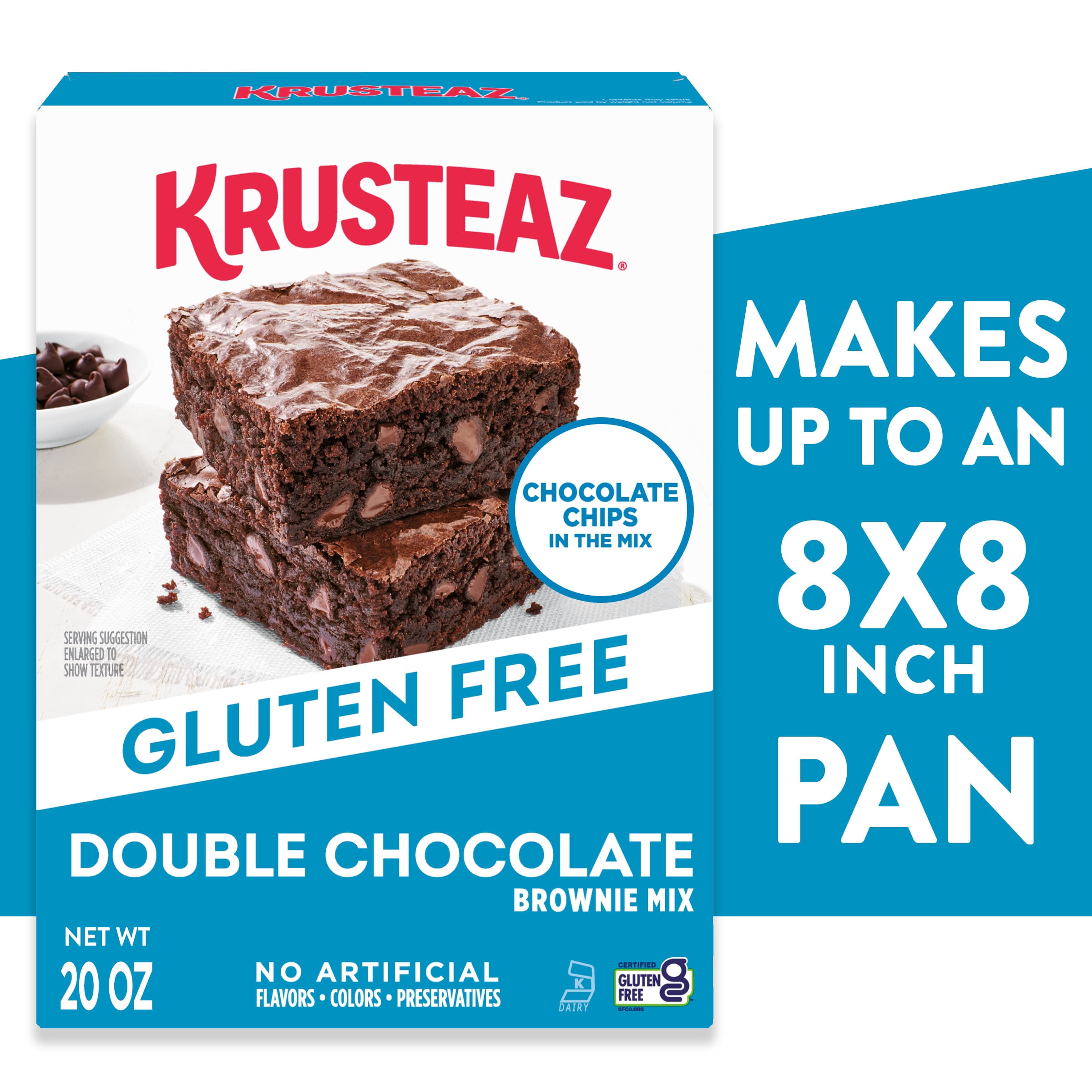 (8 pack) Krusteaz Gluten Free Double Chocolate Brownie Mix, Chocolate Chips Included, Gluten Free Brownie Mix, 20 oz Box