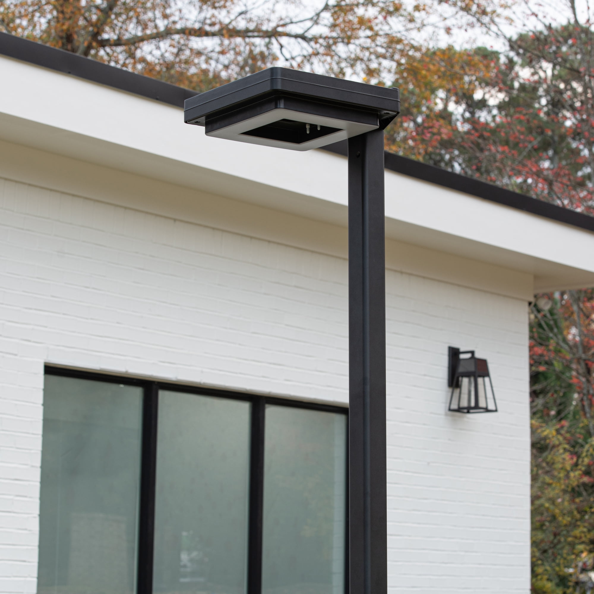 Contemporary 1-Light Square Black Aluminum Modern Outdoor Waterproof Solar Lamp Post Light with 3-Colors Integrated LED