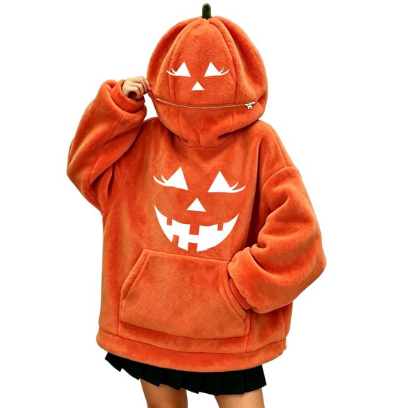 Zylarhe Halloween Sweatshirts for Kids Halloween Pumpkin Hooded Sweatshirt for Girls Cozy Themed Hoodie Front Pocket Orange 4-5 Years