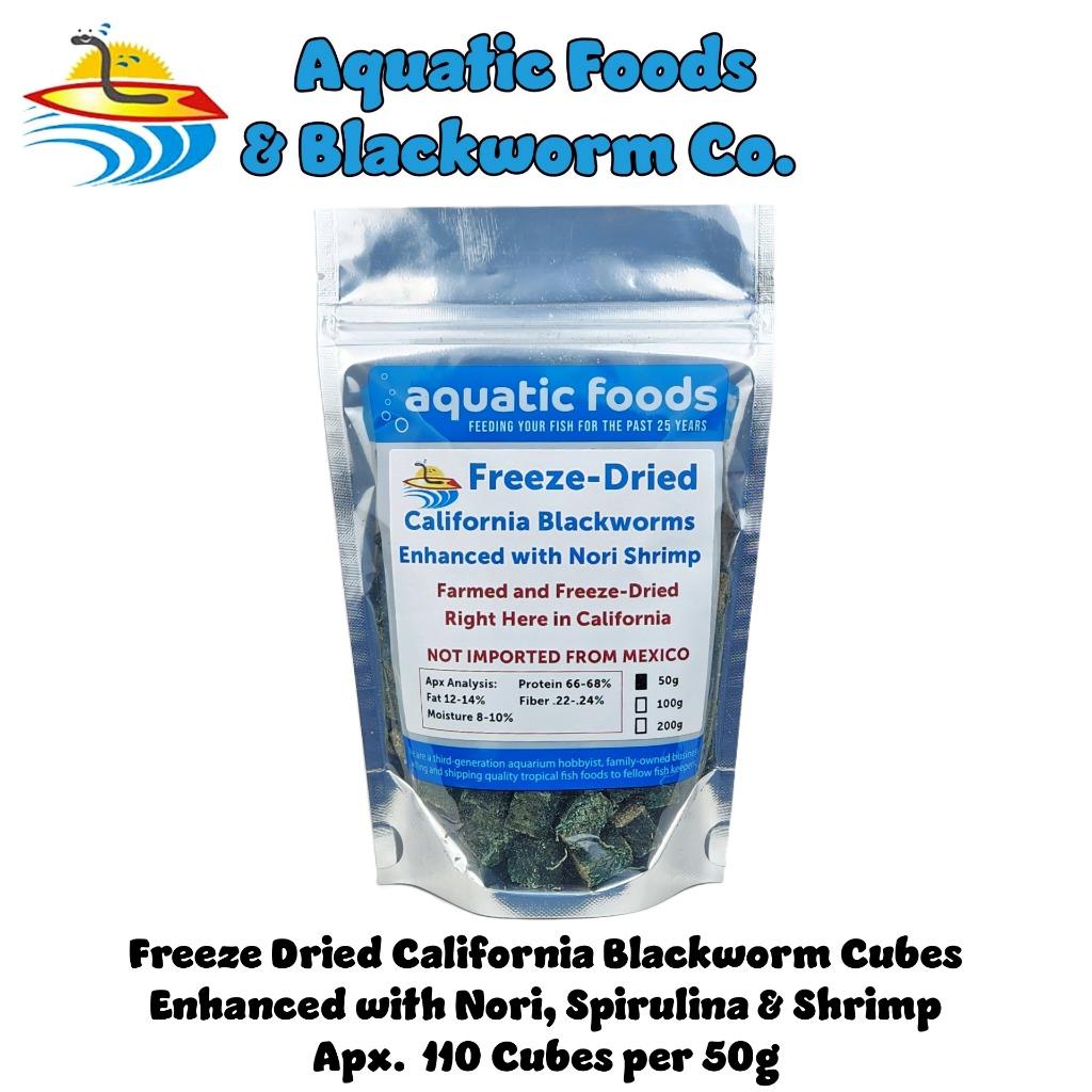 California Blackworms as Freeze Dried with Nori, Spirulina & Shrimp for Discus, Cichlids, All Tropical Fish. Made in California USA!- 50 Grams
