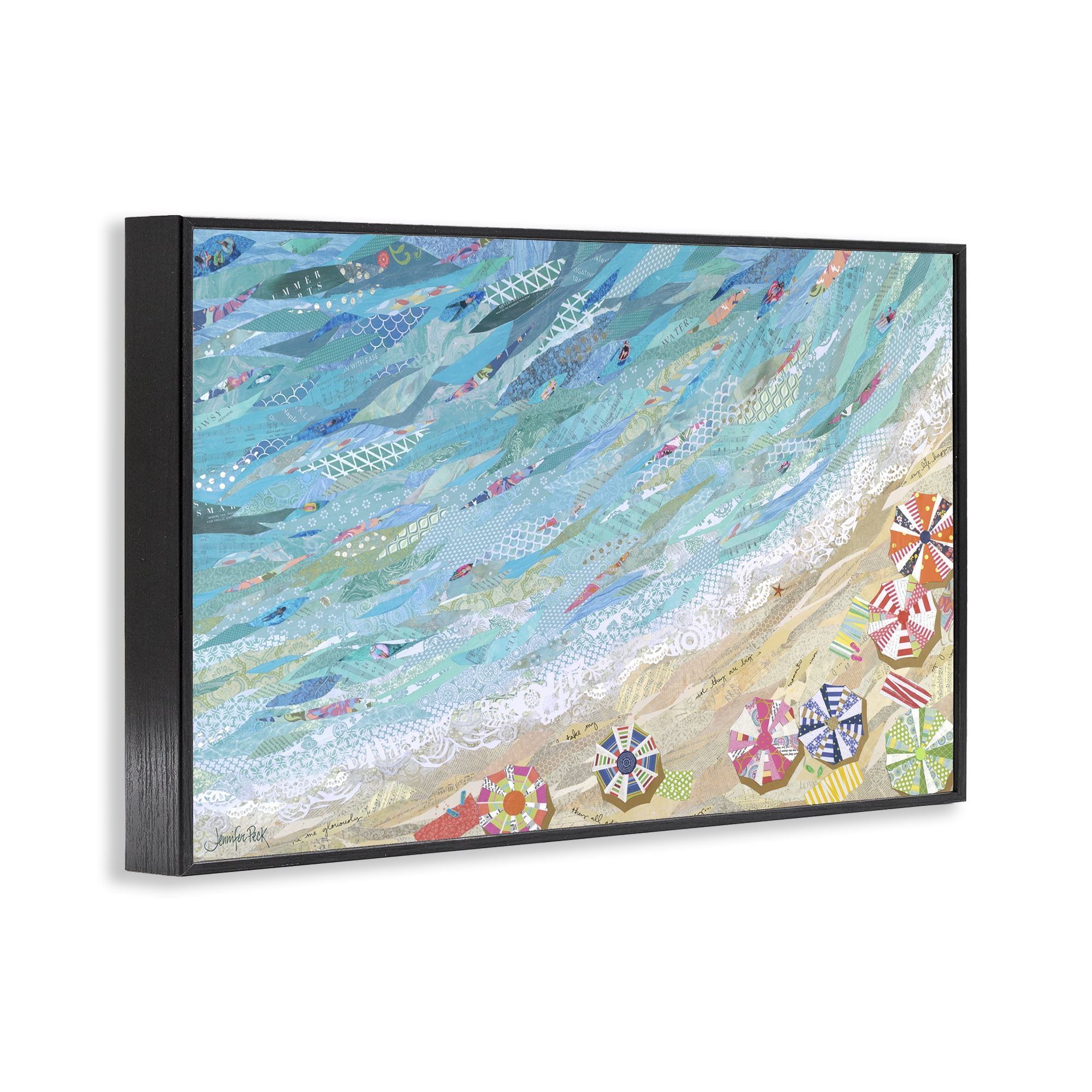 Stupell Industries Collaged Aerial Beach View Coastal Painting Black Framed Art Print Wall Art, 18 x 12