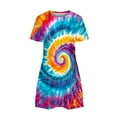 thumbnail image 3 of cocolona Womens Summer Short Sleeve Dress 2025 Crew Neck Pleated Flowy Sun Dress Fashion Casual Tie Dye Loose Beach Mini Dress S-XXL, 3 of 6