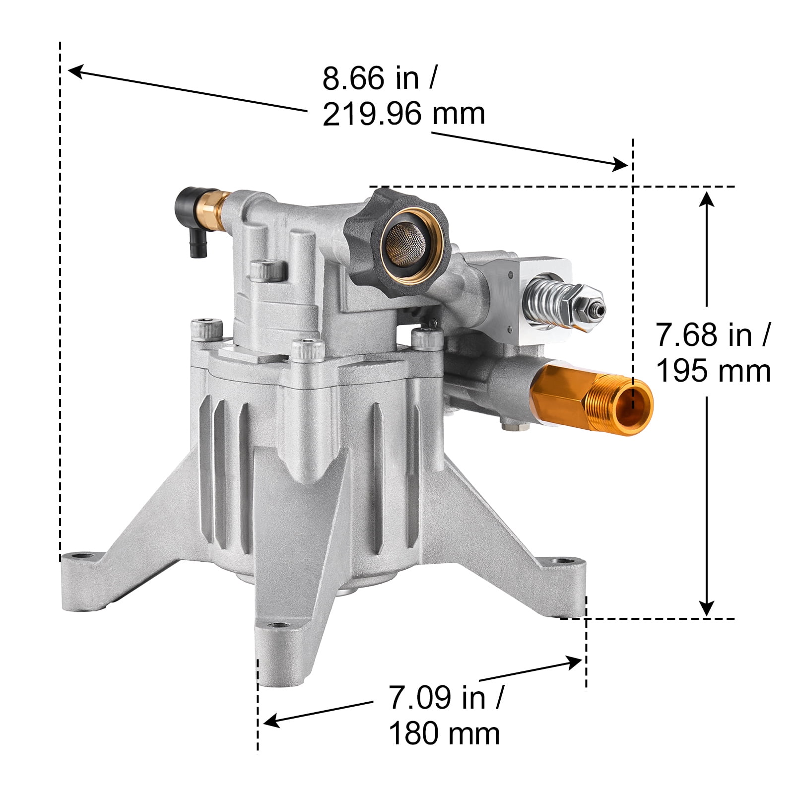 VEVOR Pressure Washer Pump, 7/8" Shaft Vertical, 3300 PSI, 3.0GPM, Replacement Power Washer Pumps Kit with 5 Nozzles, Hardware and Siphon Tube, Compatible with RYOBI, Honda, Briggs and Stratton
