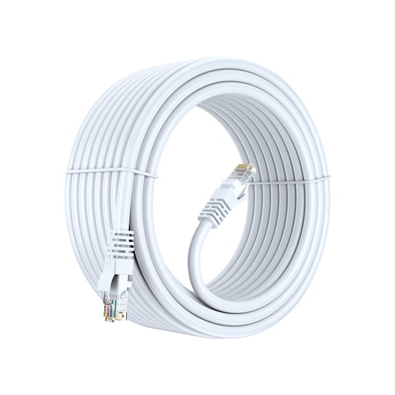 Cat 6 Ethernet Cable 40 Ft, 100% Pure Copper, Cat6 Cable LAN Cable, Internet Cable, Patch Cable and Network Cable - UTP (White) 40 Feet