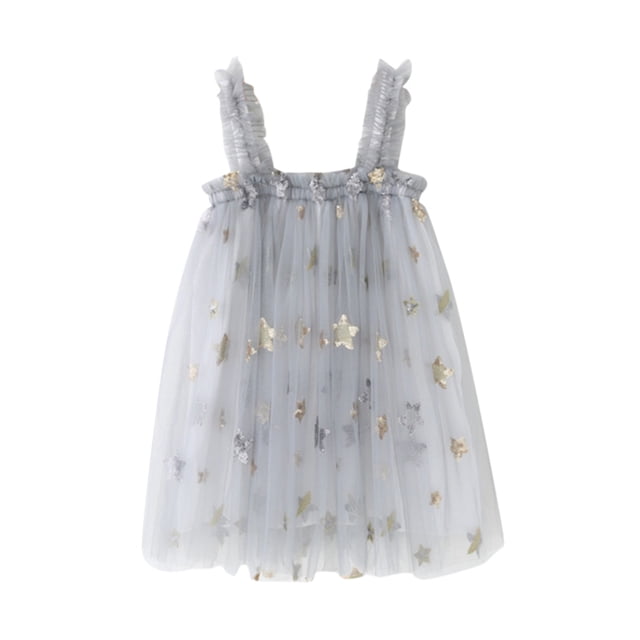 Toimothcn Robes Sans Manches pour Filles Décontractées Étoiles Sequins Robe en Tulle Douce Confortable Robes de Princesse Tenue Quotidienne pour Filles Adorables