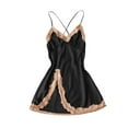 thumbnail image 5 of DondPO Night Gowns for Women Women's Solid Color V Neck Lace Home Dress Fun Sleeping Slit Dress Suspenders High Slit Nightgown Lace Trim Sleep Dress Black L, 5 of 5