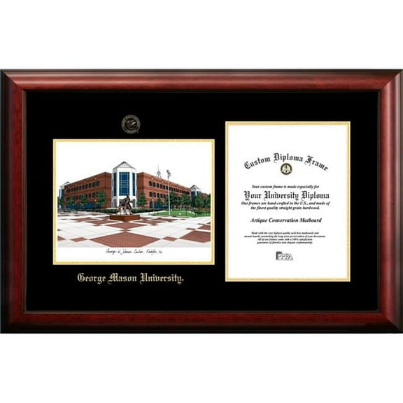 Campus Images VA997LGED-1014 14 x 10 in. George Mason University Gold Embossed Diploma Satin Mahogany Frame with Lithograph