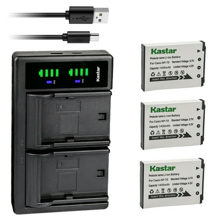 Kastar 3-Pack Battery and LTD2 USB Charger Compatible with Casio Exilim Zoom EX-Z155 Exilim Zoom EX-Z250 Exilim Zoom EX-Z250BE Exilim Zoom EX-Z250BK Exilim Zoom EX-Z250GD Exilim Zoom EX-Z250PK