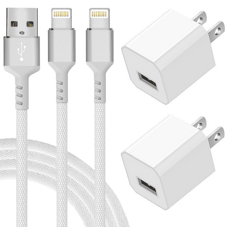 Chargers 2-Pack 6ft Charging Cable Cords and 2-Pack Wall Charger Adapter Plugs Compatible iPhone X/8/8 Plus/7/7 Plus/6/6S/6 Plus/5S/SE/Mini/Air/Pro Cases
