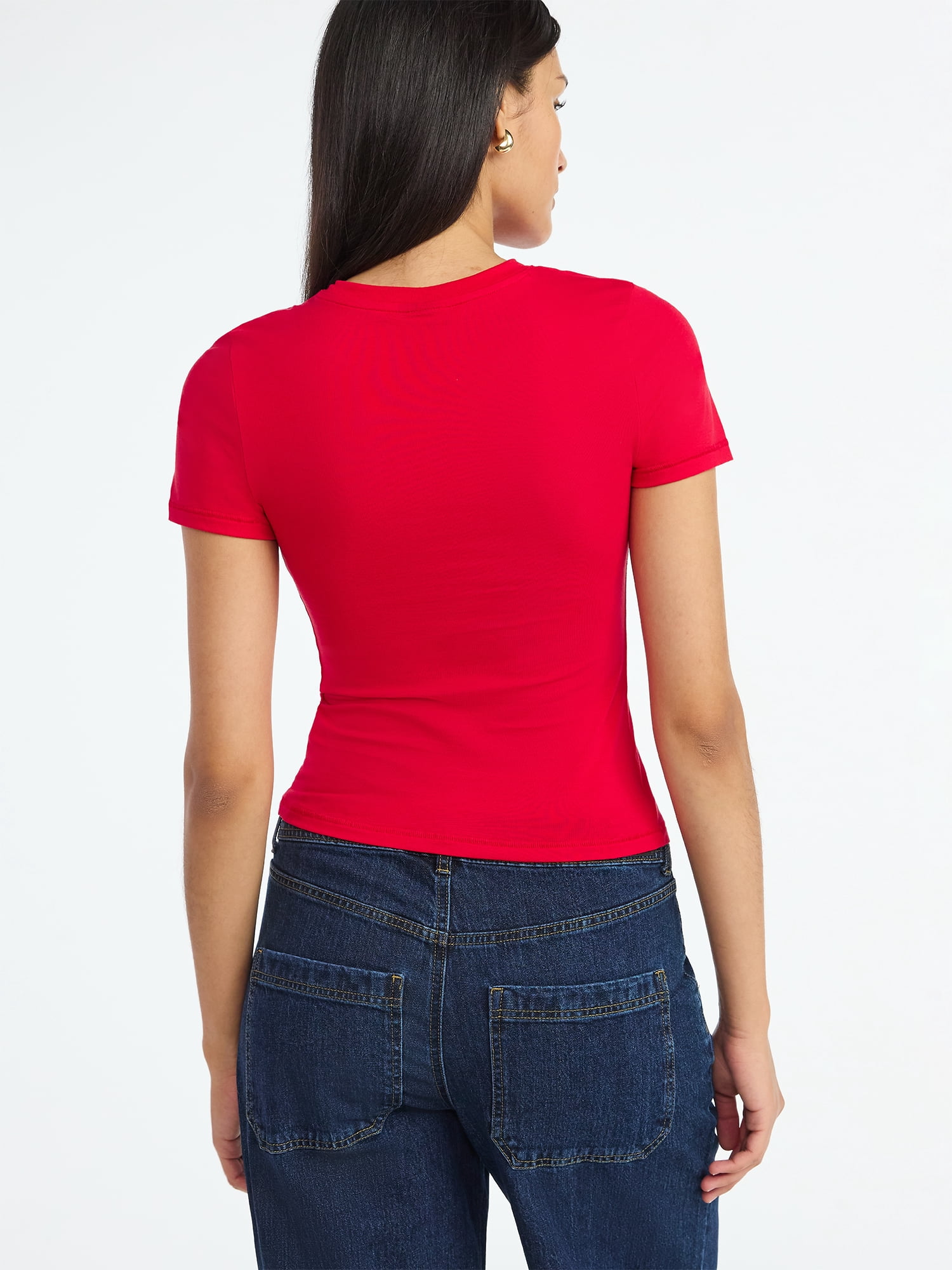 Scoop Women’s Stretch Cotton Blend Baby Tee with Short Sleeves, XS-XXL