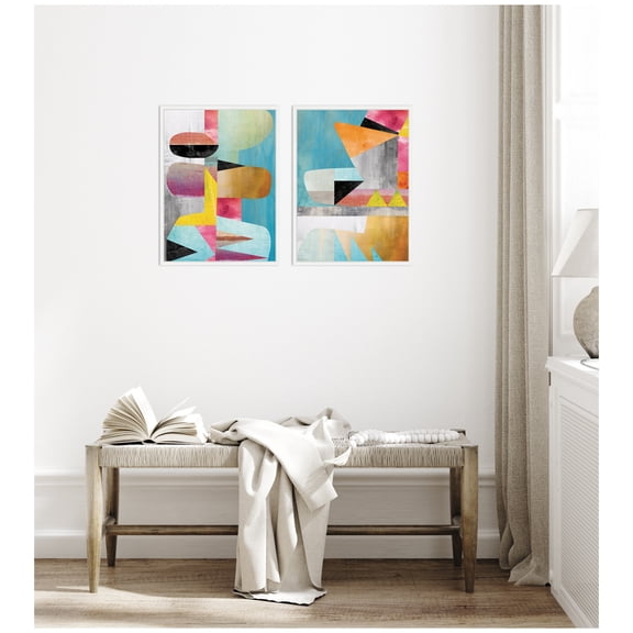 Kate and Laurel NC Objet 1 & 2 2 Piece Framed Canvas Wall Art Set by Nikki Chu, Sylvie White Modern Contemporary, Abstract Art for Wall Decor