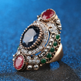 thumbnail image 1 of Anillo para mujer - Anillo de piedras preciosas multicolor estilo turco chapado en oro antiguo de tamaño grande de 42 mm Joyería para mujer, 1 of 4