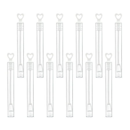 Supvox 12pcs Heart Bubble Tube White Plastic Refillable for Birthday Parties