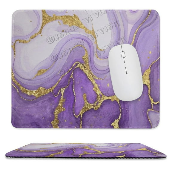 10x12 Inches Purple and Gold Marble Mouse Pad, Non-Slip Base, Stitched Edges, Perfect for Gaming and Work