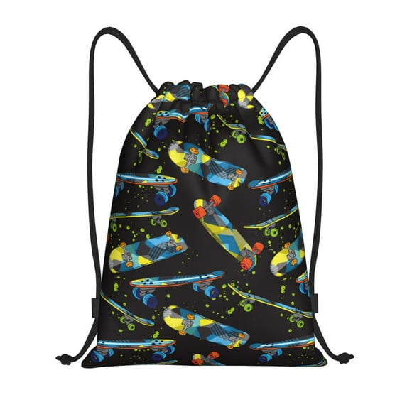 Saiise Colorful Skateboard Pattern Sports Drawstring Backpack - String Swim Gym Bag with Wet Proof Pocket for Women&Men-Small